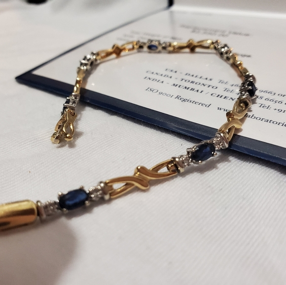 Gold blue sapphire and diamond bracelet - Picture 6 of 8